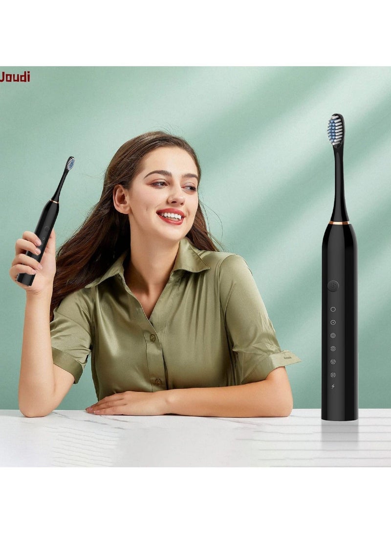 Joudi Electric Toothbrushes, USB Rechargeable Ultrasonic Tooth Brush with 4 Brush Heads 6 Cleaning Modes and Smart Timer IPX7 Waterproof Cleaning Toothbrushes for Adults and Kids（Black） - Image 5